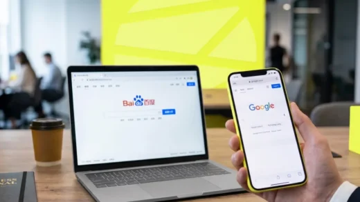 Google and Baidu homepages on a desktop and a phone