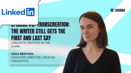 Image with text, Linkedin and Locaria logos with a woman photo