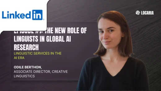 Image with text, Linkedin and Locaria logos with a woman photo